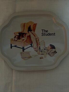 Vintage 'The Student' Decorative Tray - Cream with Tan & Brown Illustration